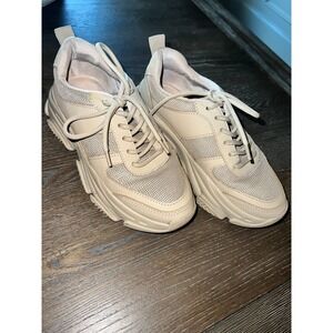 Steve Madden Women's Chunky Cream and Tan Trainers Size 7.5